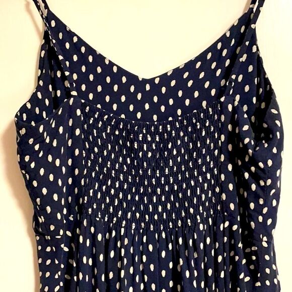 GAP navy & white polka dot spaghetti strap full skirt smock back rayon dress S - Picture 7 of 8
